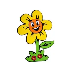 Best Learning Play Items and Wall Sticker for Children featuring a colorful smiling yellow flower cartoon design for kids' room decoration and learning spaces.