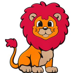 Colorful Lion EVA Foam Wall Sticker for classrooms, play schools, nurseries, and kids' rooms. Child-safe wall decoration measuring 33 cm x 49 cm.